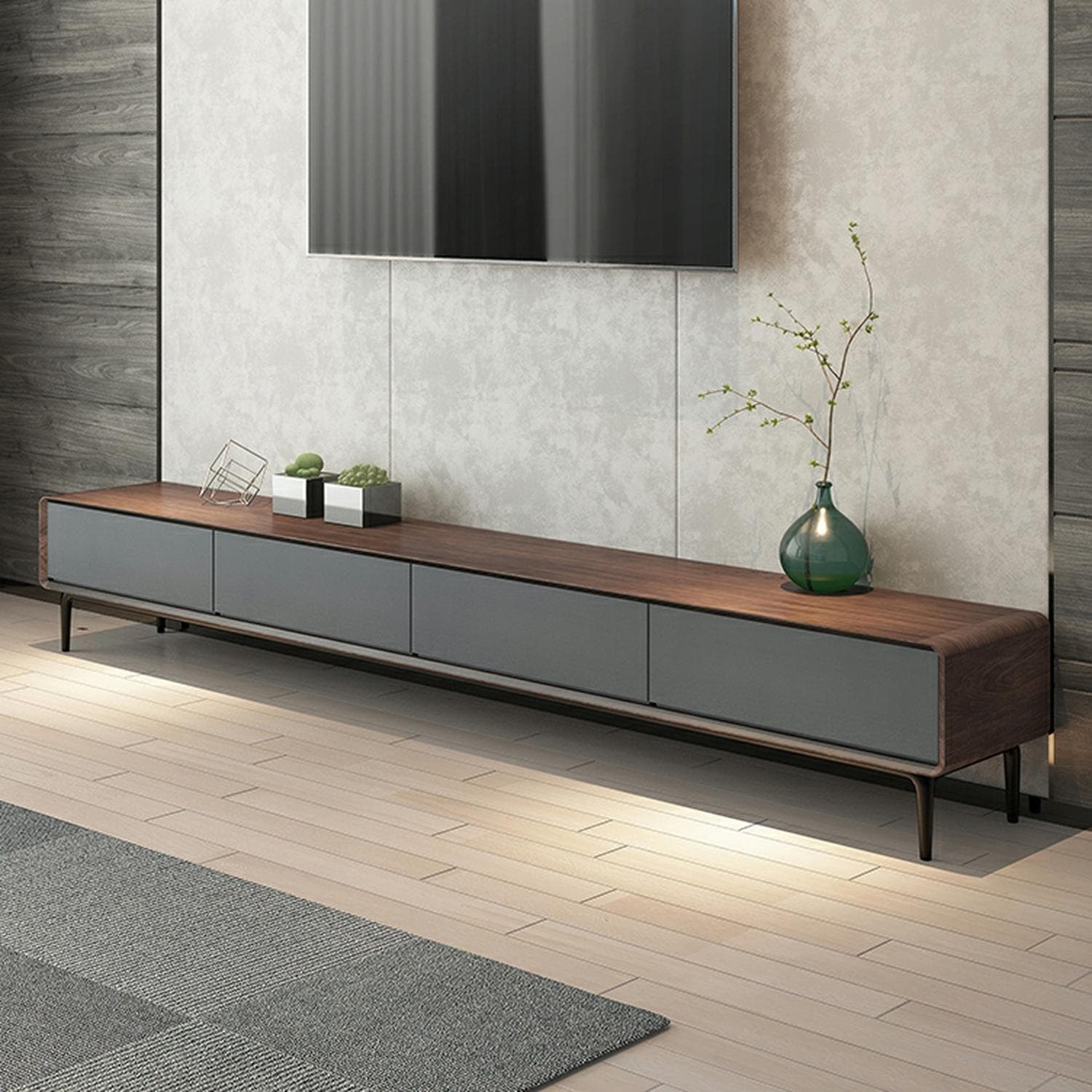 Modern Wood TV Stand with Drawers and Cable Management, Low Height, with Legs - image 8