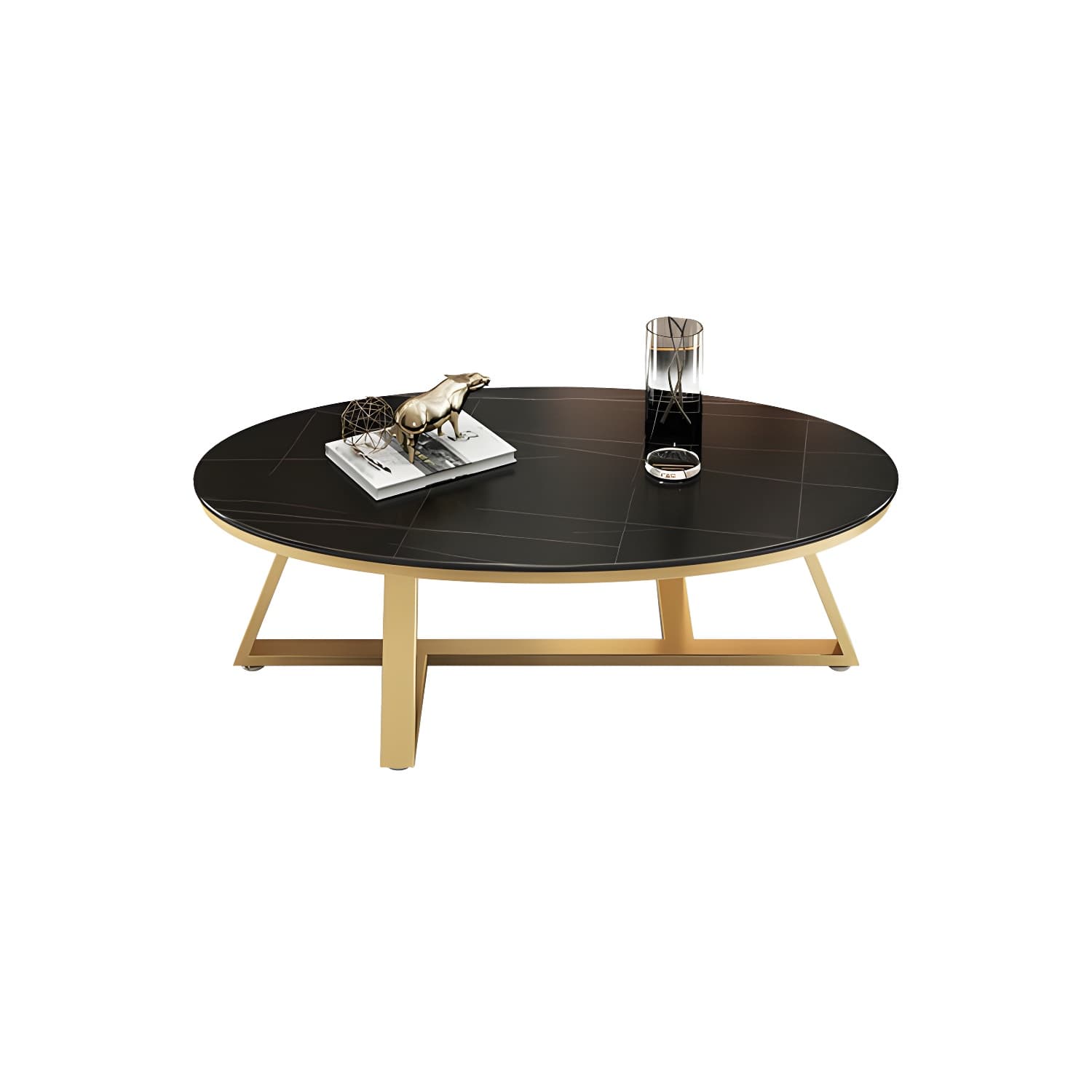 Faux Marble and Stone Coffee Table Cross Legs Cocktail Table - image 8