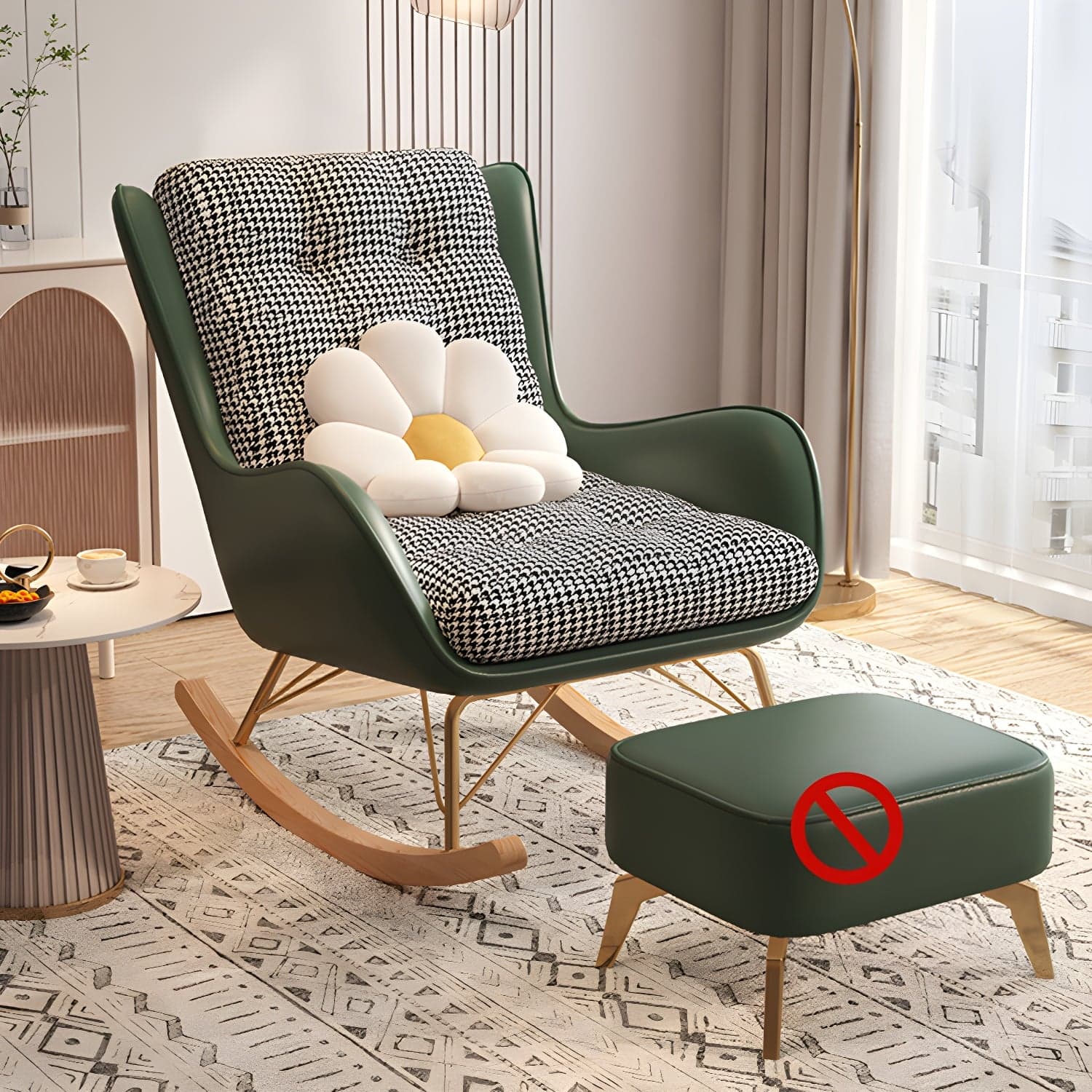 Contemporary Rocking Chair Fabric Upholstered Tufted Wing Chair Back Indoor Rocking Chair - image 3