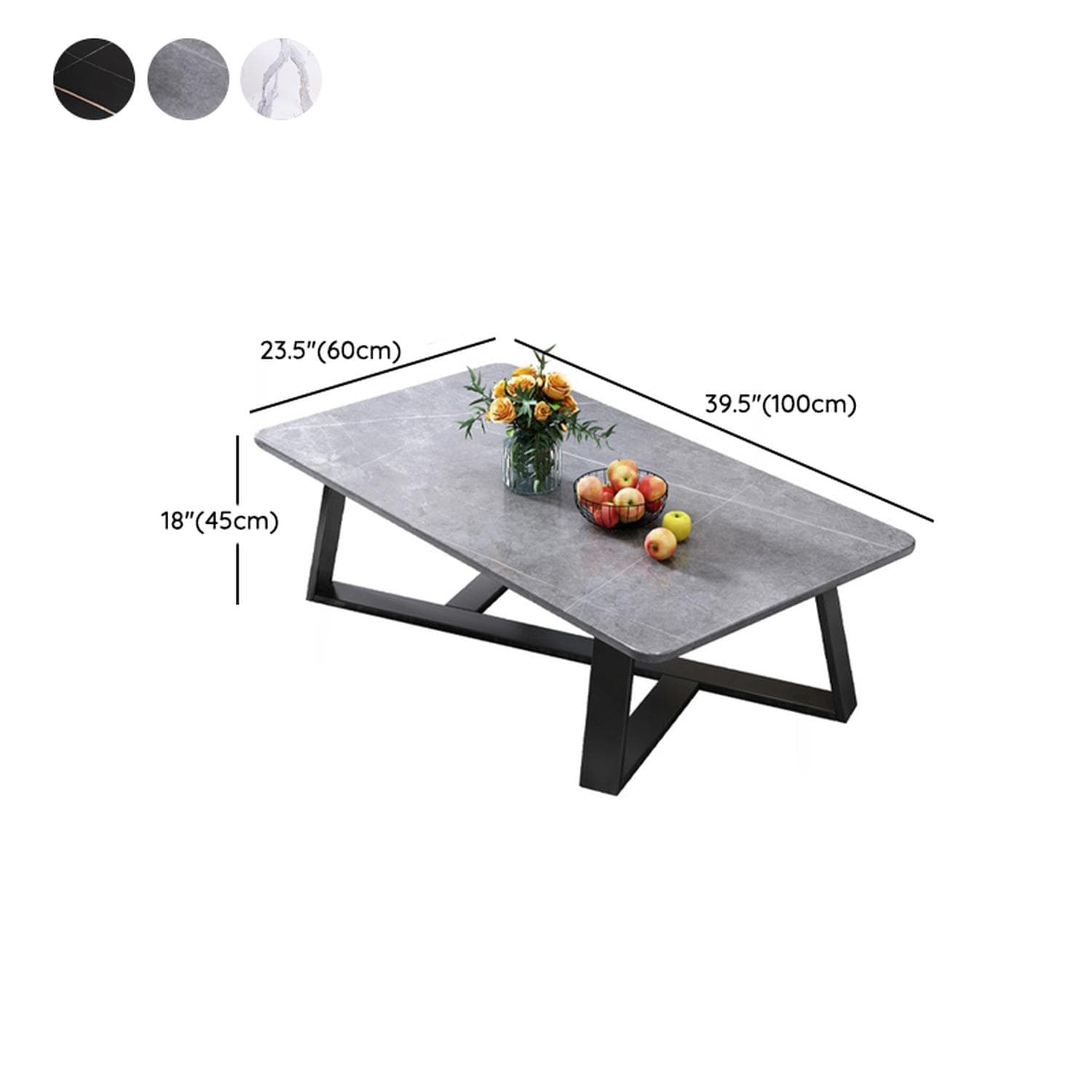 Black Iron Base Stone Top Modern Coffee Table with Cross Legs - image 13