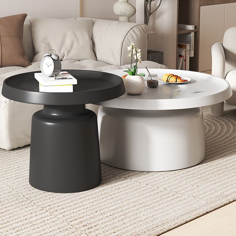 Modern Pedestal Non-Upholstered Round Nesting Coffee Tables Metal Top and Base - image 19