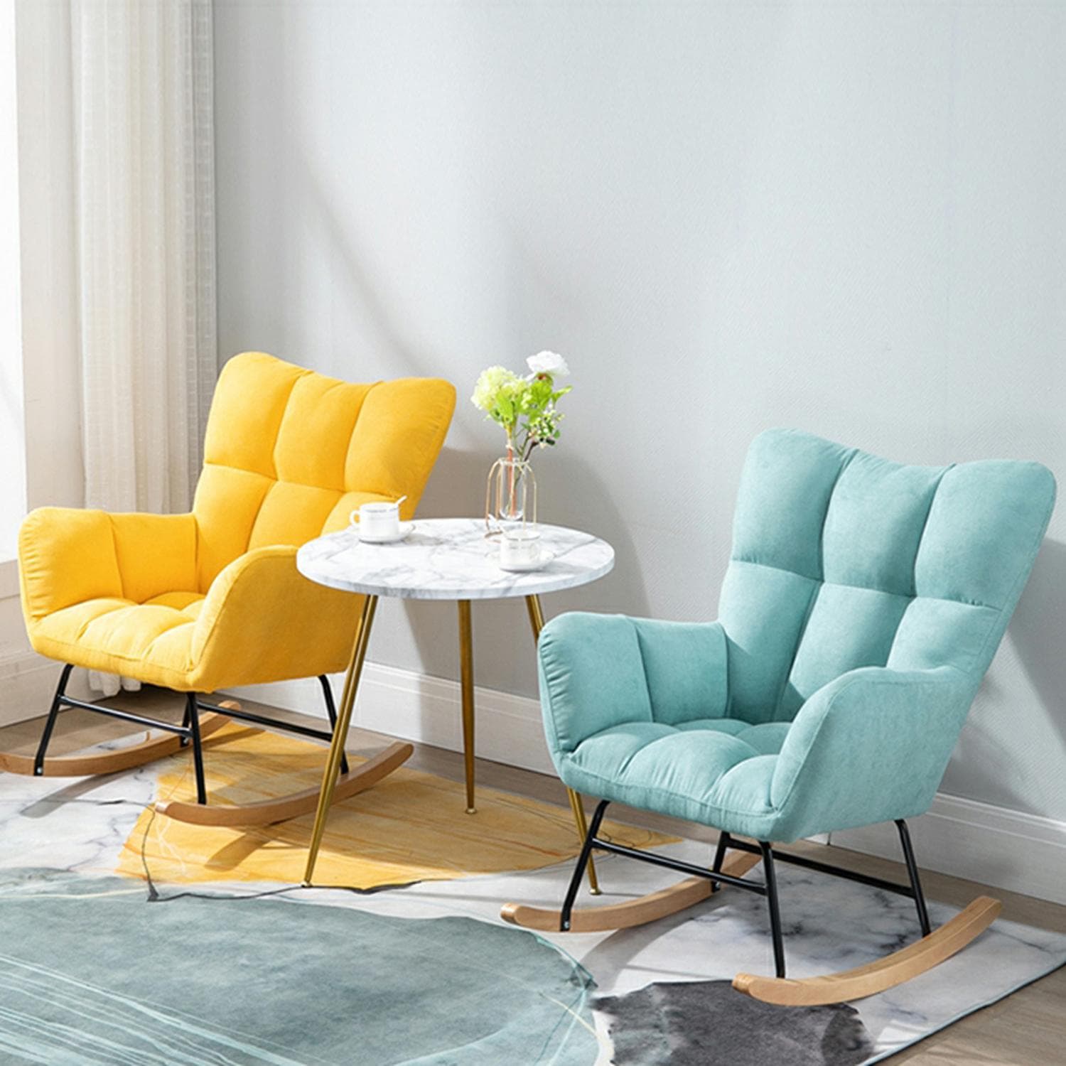 Stylish Modern Upholstered Rocking Chair with Tufted Design and Wood Legs - Support Up to 398 lbs - image 14