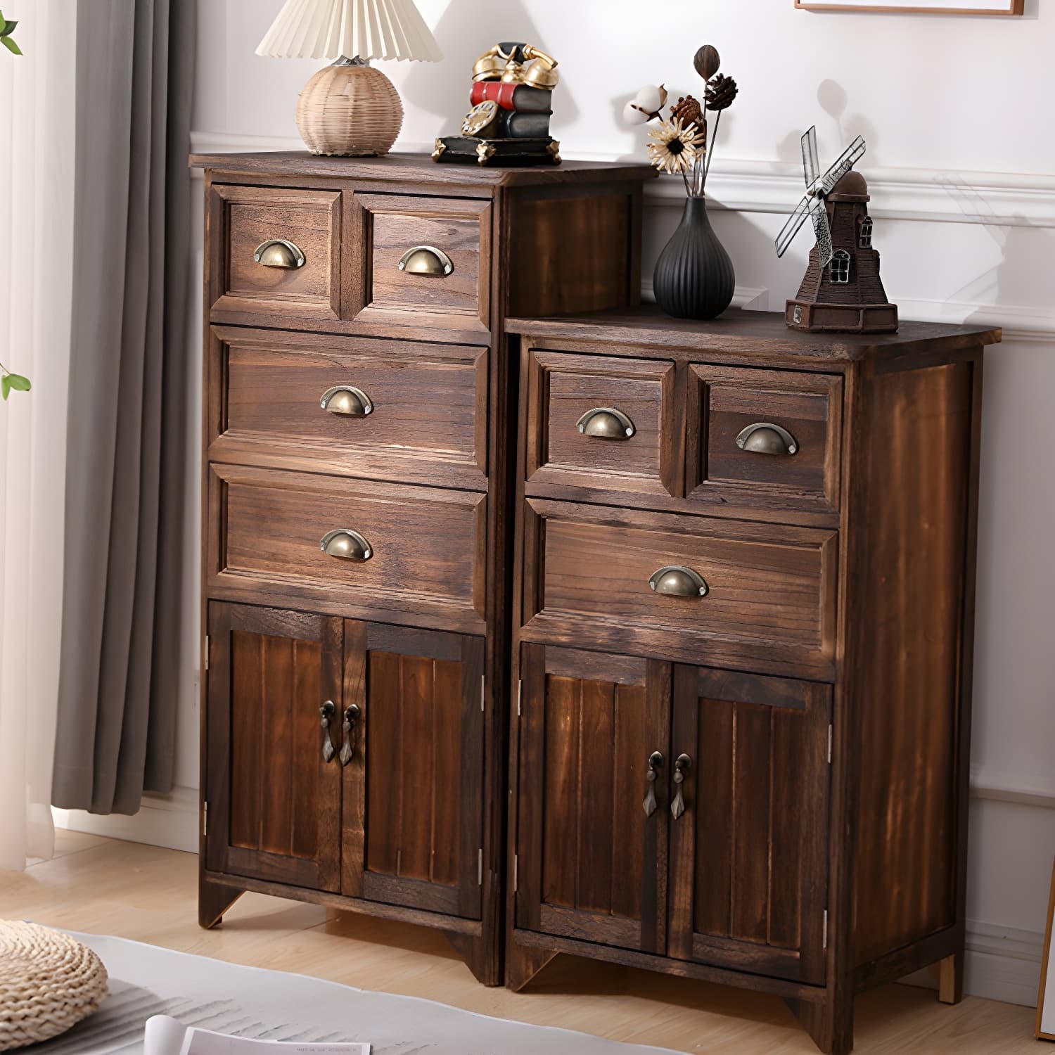 Rectangle Mid Century Modern Solid Wood Accent Cabinet with 1 Cabinet and Drawers - image 6