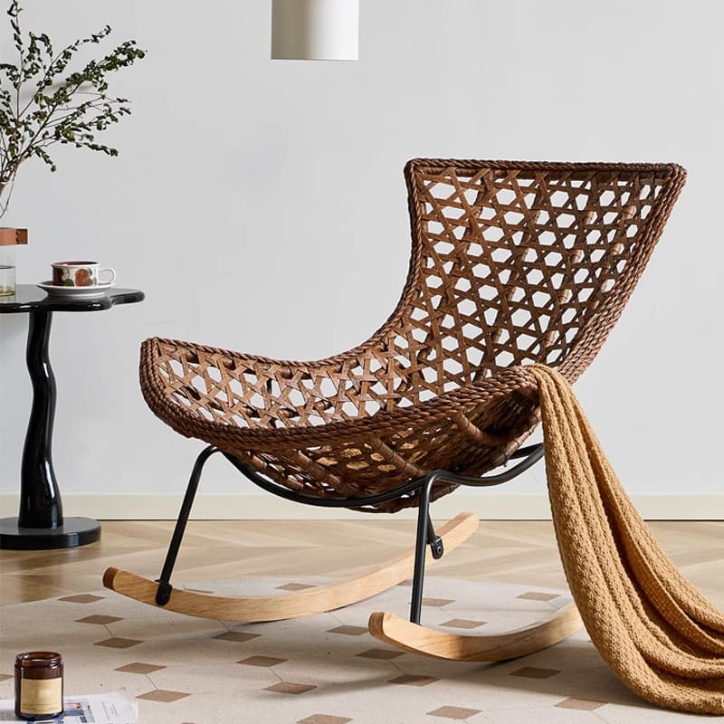 Stylish Wicker & Rattan Rocking Chair with Natural Wood Legs - Perfect for Modern Home Décor - image 8