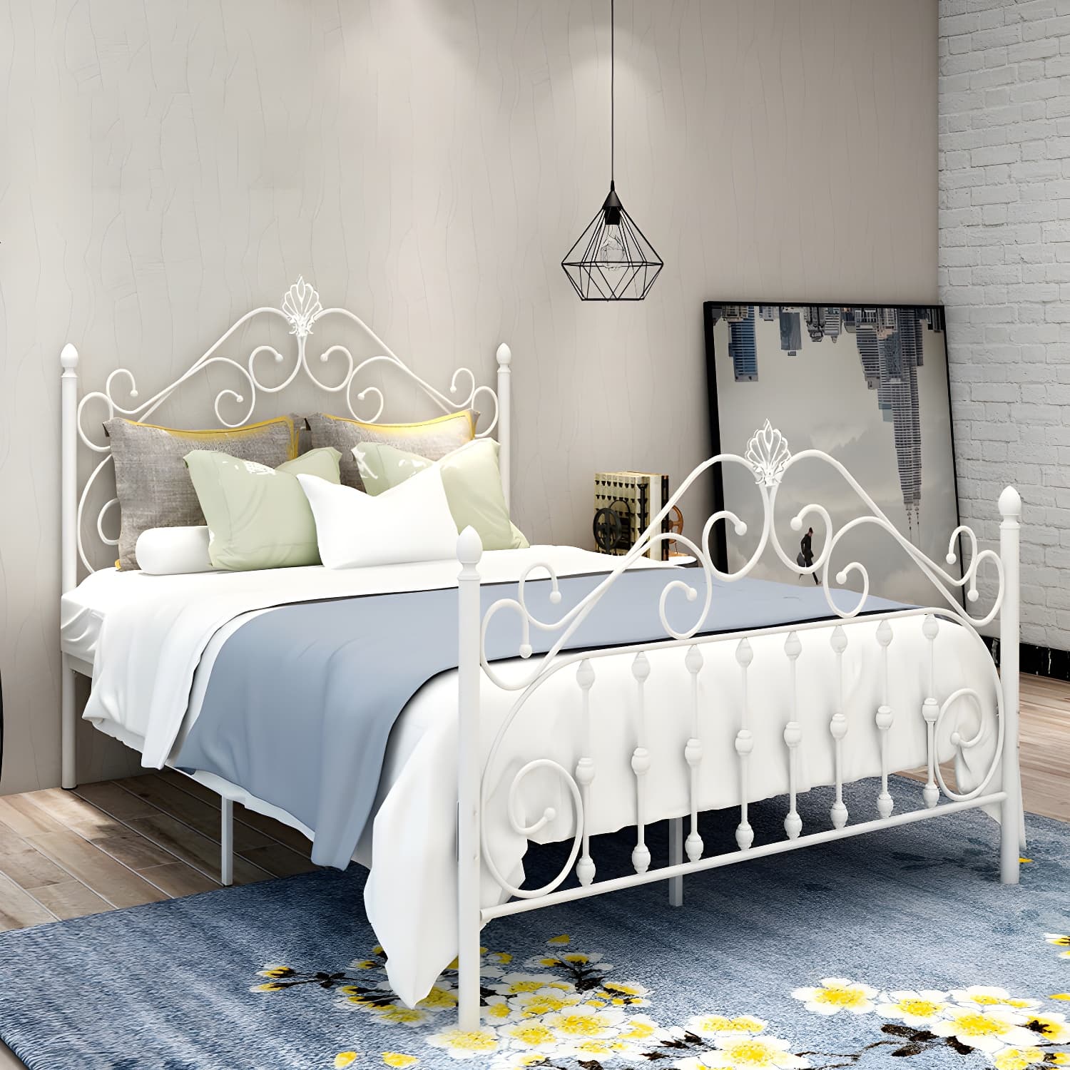 Glam Style Metal Iron Material with Headboard Gold/black/white Bed - image 5