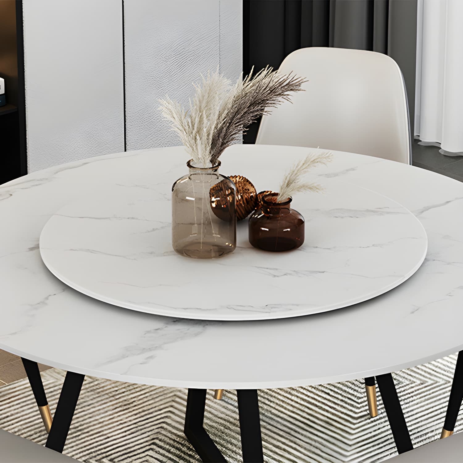 Sintered Stone Dining Table Round Modern Dining Table with Black Frame - image 7