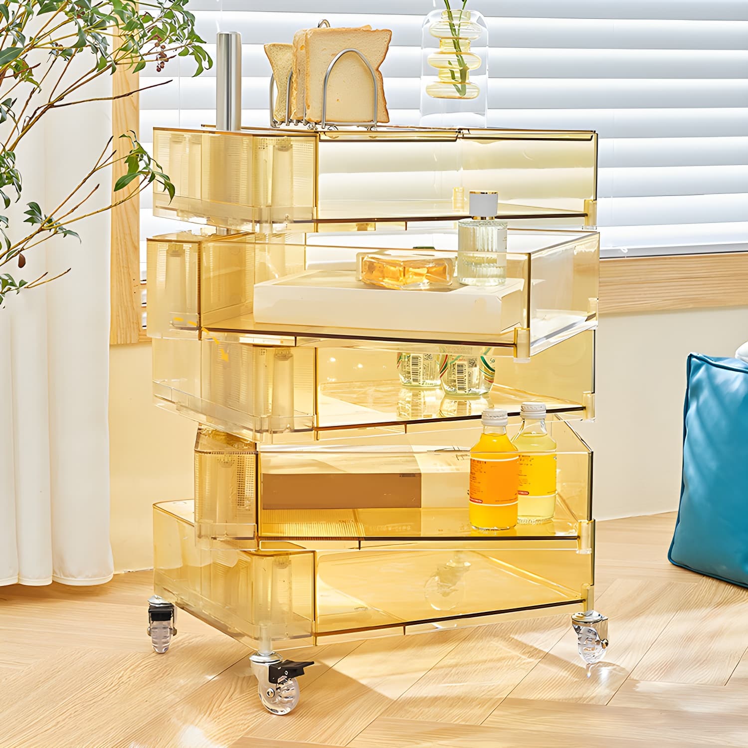 Plastic Nightstand Or End Table 28" Tall Nightstand with Drawers and Wheel - image 9