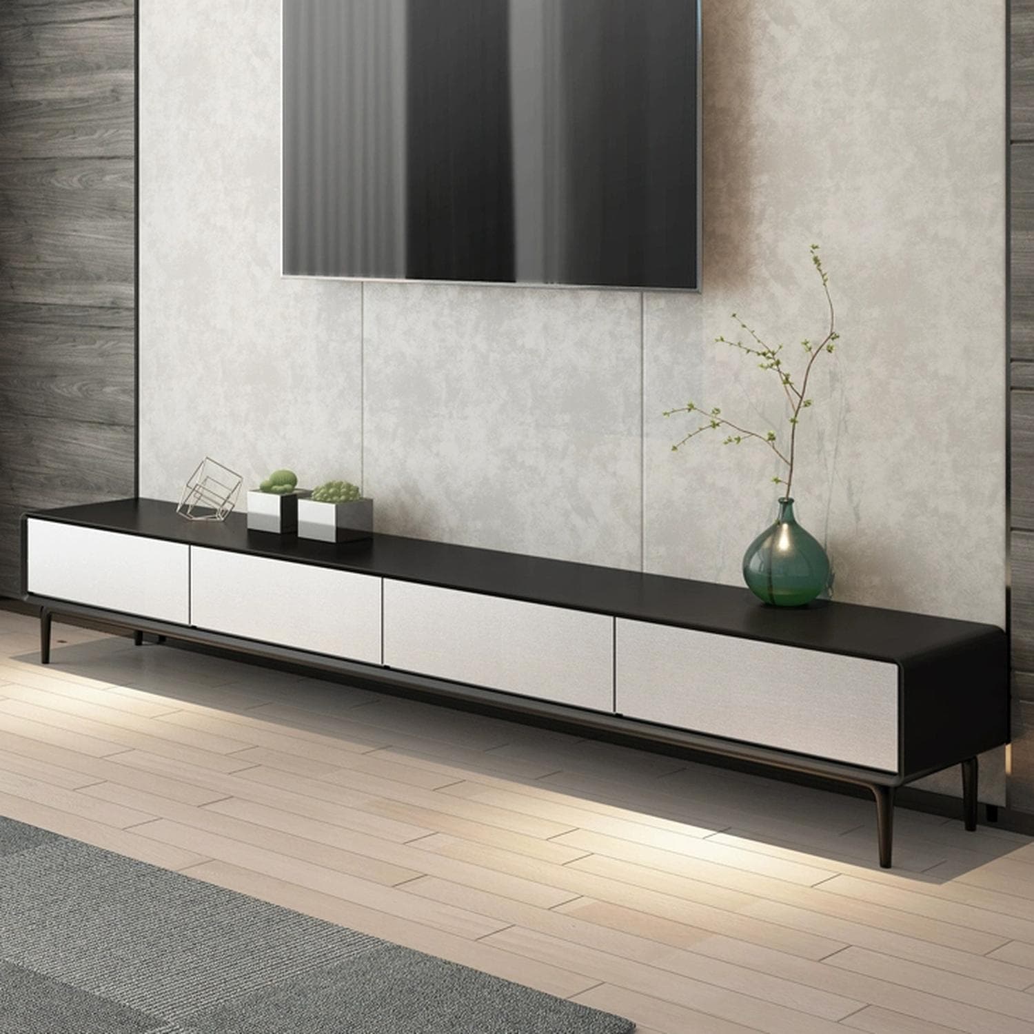 Modern Wood TV Stand with Drawers and Cable Management, Low Height, with Legs - image 3