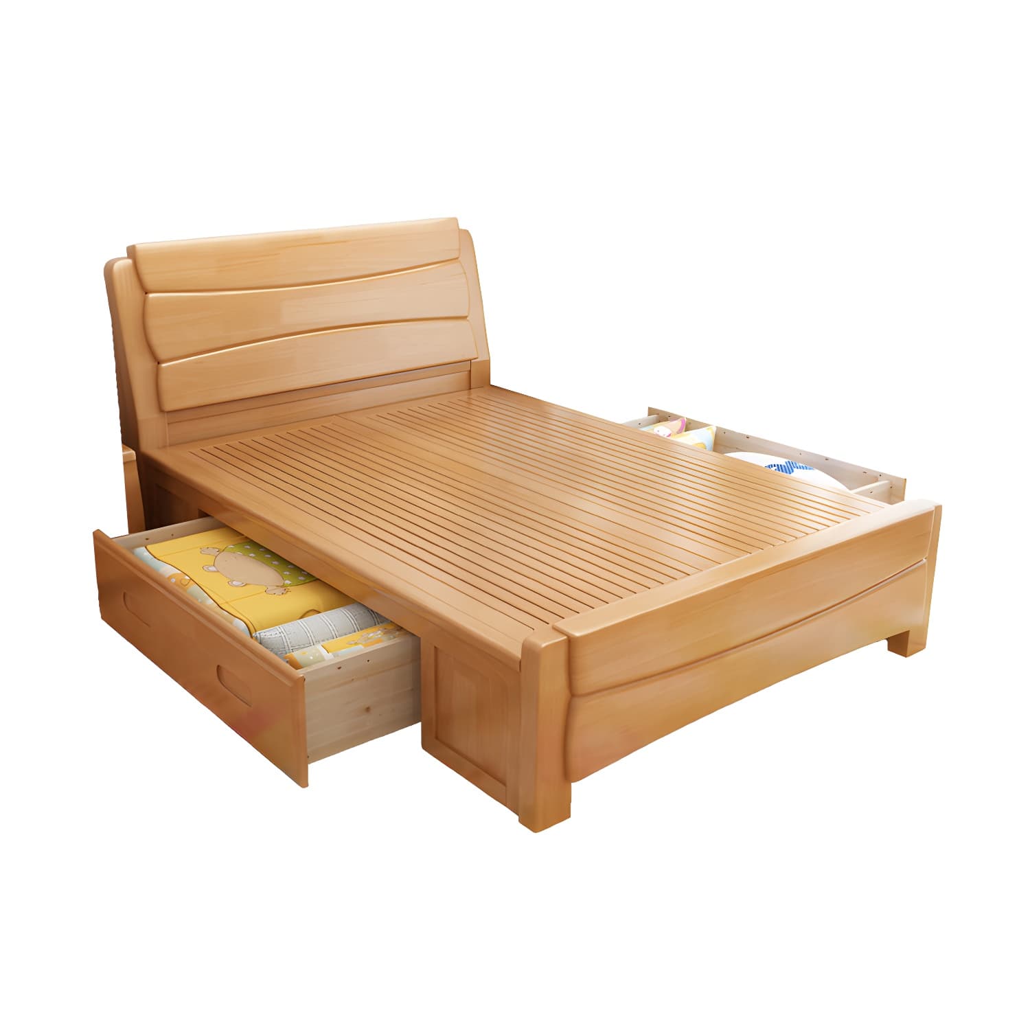 84.65 inch Wide Traditional Bed Frame Rubberwood Standard Bed with Headboard - image 10