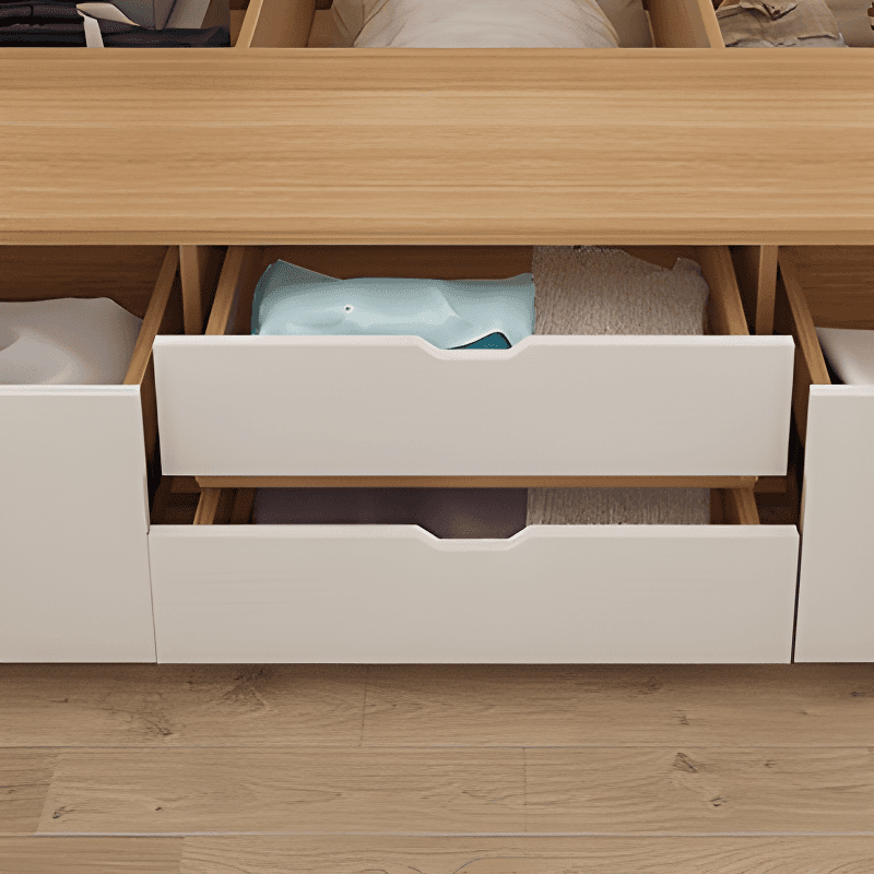 Natural Color Solid Color Tatami Bed with 4 Storage Boxes for Bedroom - image 3