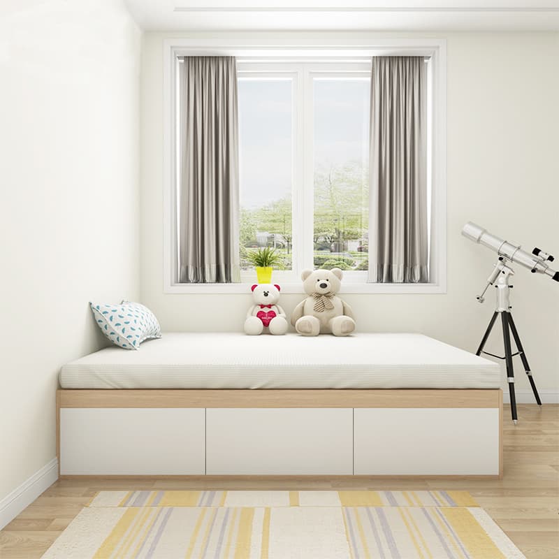 Wood Color Platform Storage Bed with Timber Bed Panel in a Modern Simple Style - image 3