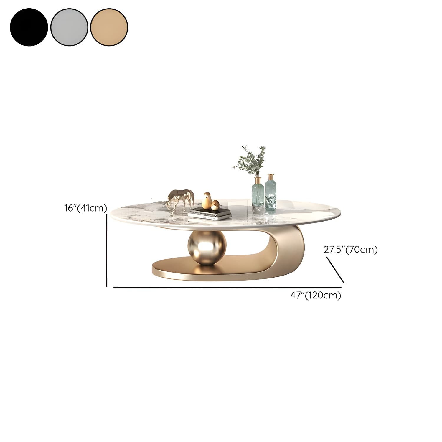 Glam Stone Coffee Table - Beige Oval Shape with Abstract Stainless Steel Base and Scratch Resistant - image 13