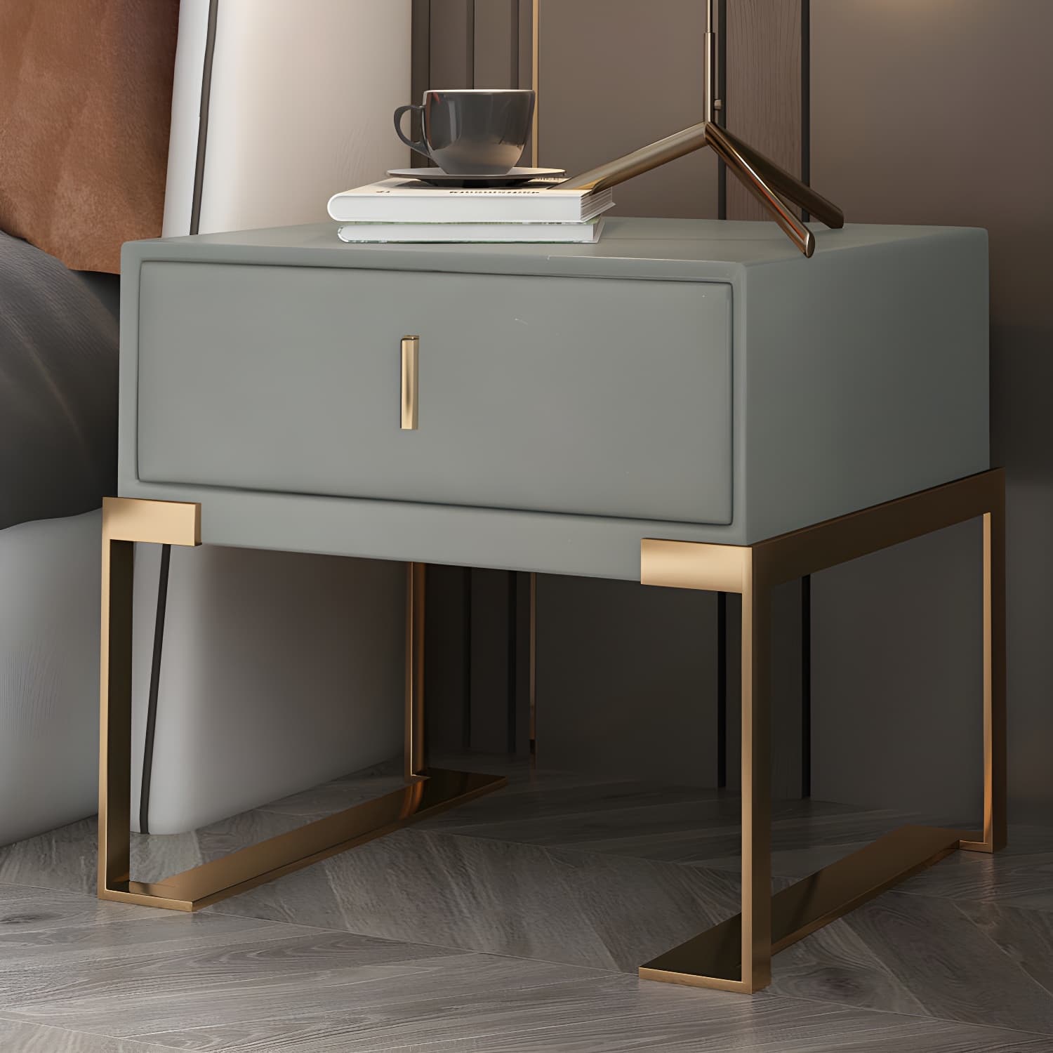 Faux Leather Nightstand 1-Drawer 21 Inch Tall Modern Legs Included Night Table - image 9