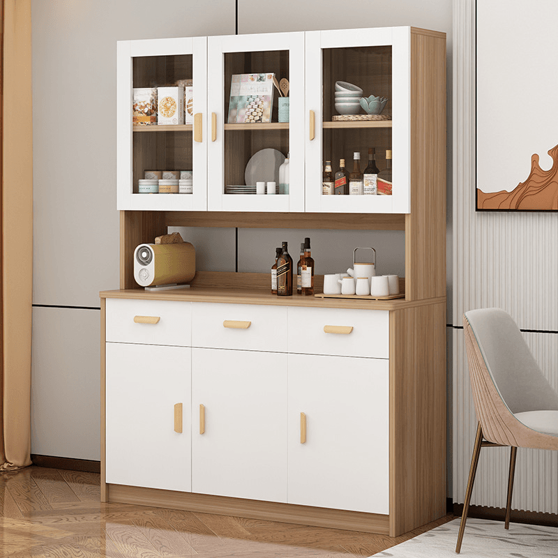 Modern Glass Doors Freestanding Wood Countertop Sideboard with Kitchen Appliance Storage - image 7
