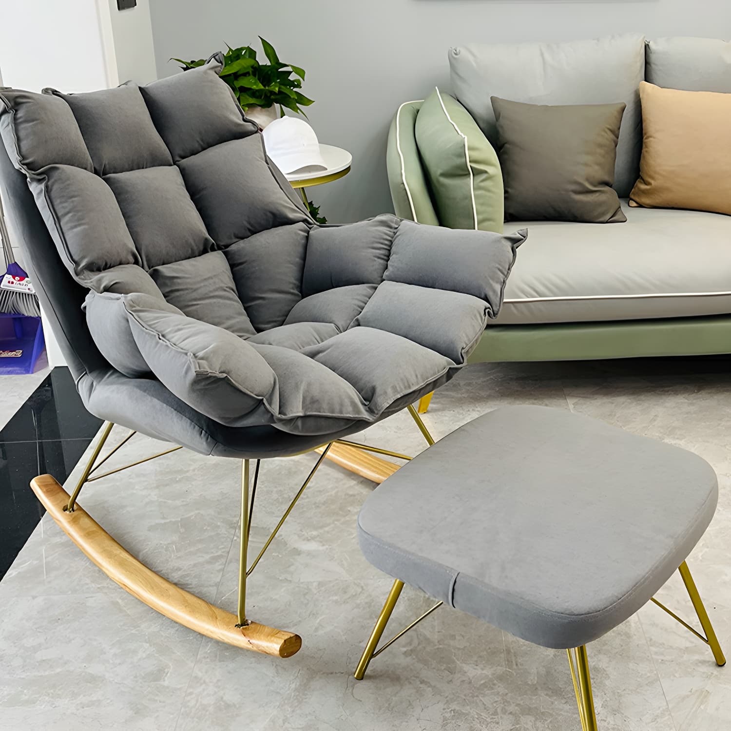 Rocking Accent Chair Upholstered Contemporary Living Room Spindle Tufted Cushions - image 18