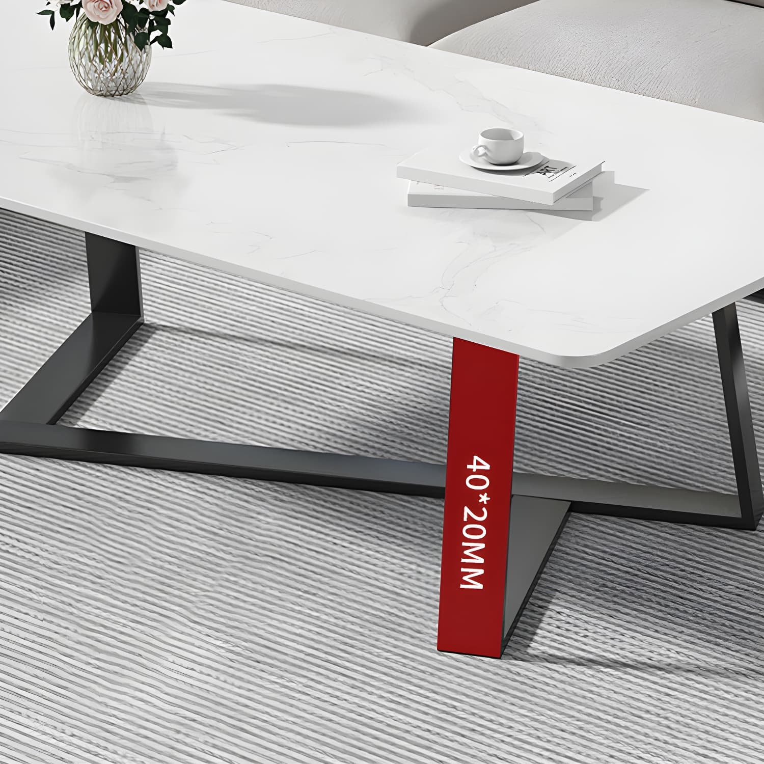 Stone and Metal Coffee Table Contemporary Coffee or End Table with Cross Legs - image 10