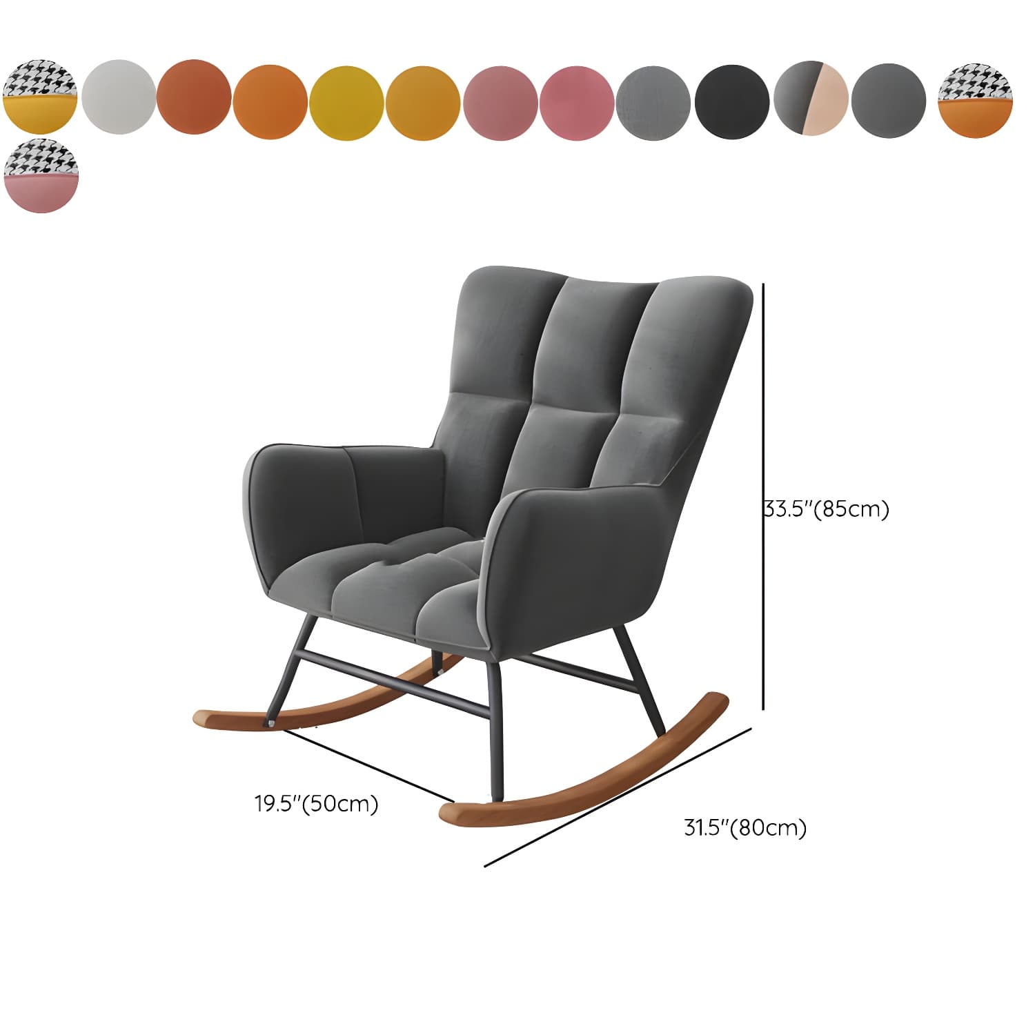 Modern Upholstered Rocking Chair for Comfort and Style - Brown Metal Legs and Track Arms - image 20