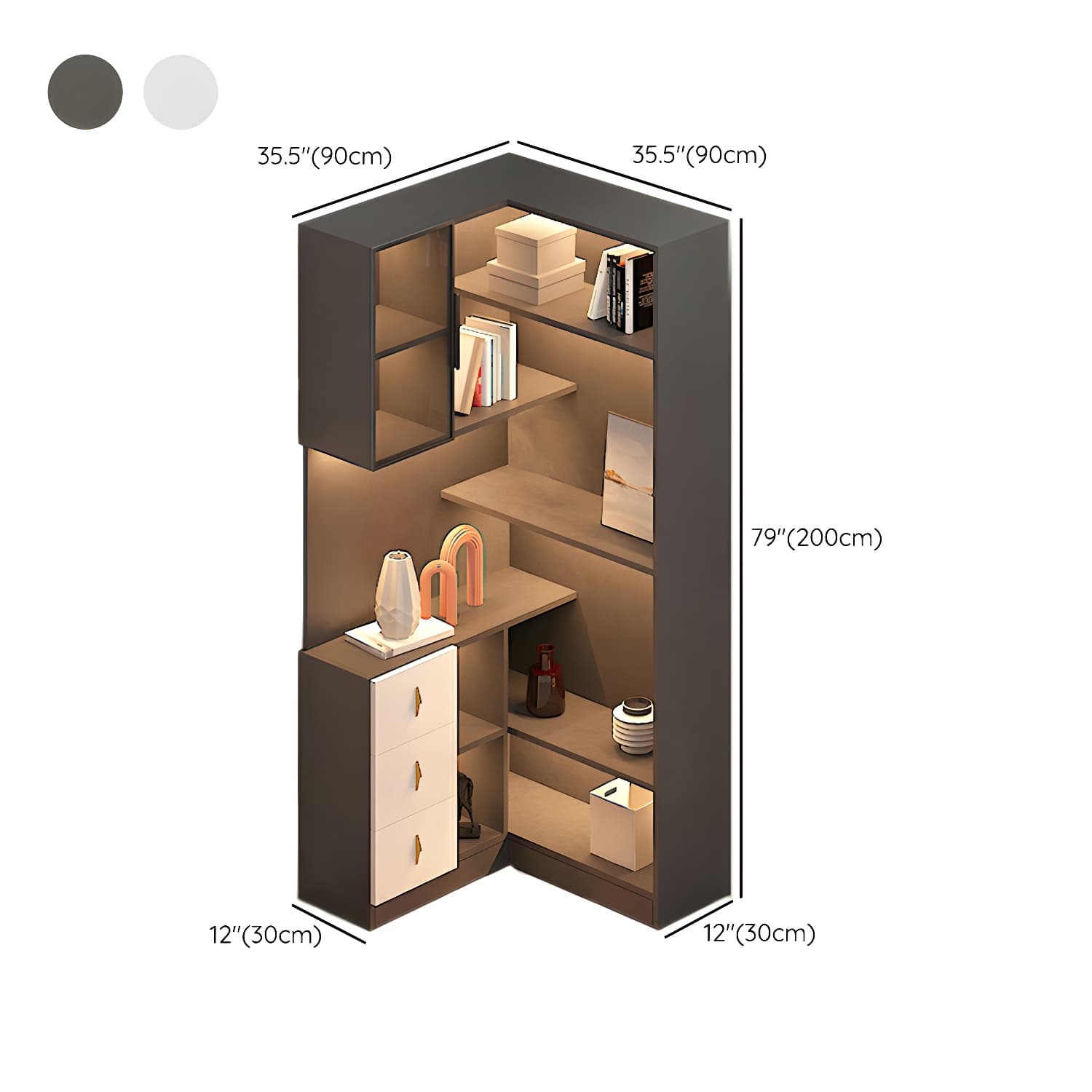 Corner Modern Accent Cabinet with Wood Counter Top, Glass Doors, Drawers, and Adjustable Shelves - image 15