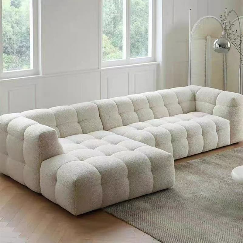 Beige Polar Fleece Upholstered Scandinavian Wood Sectional for Cozy Home Decor - image 6
