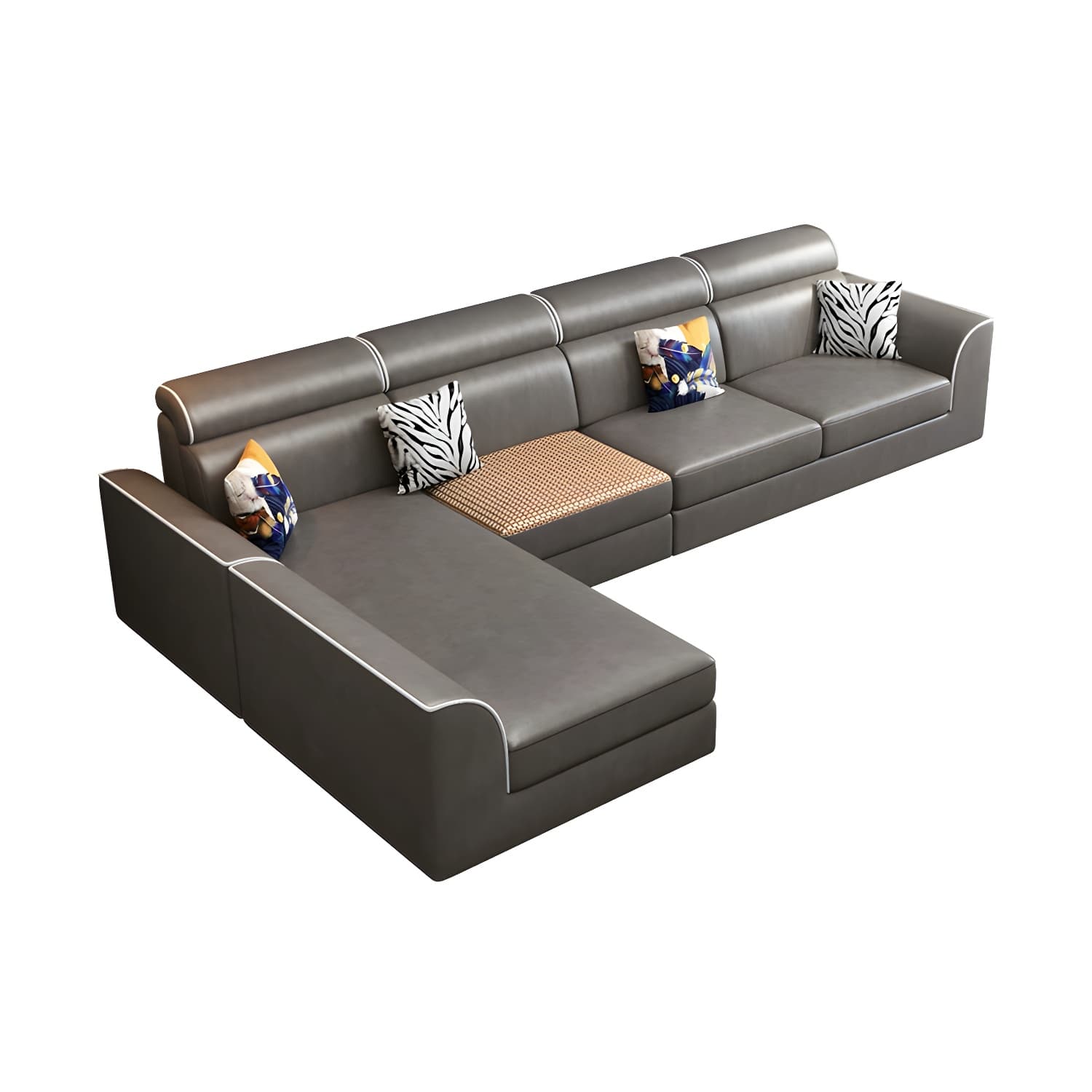 Scandinavian Reversible L-Shape Modular Wood Frame Corner Sectional with Chaise