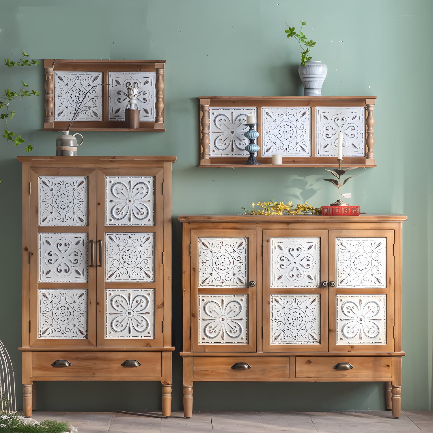 Industrial Accent Cabinet in Natural with Solid Wood Door and Drawers - image 13