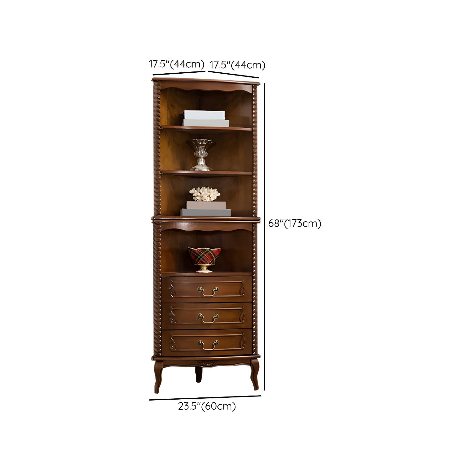 Mid-Century Modern Corner Accent Cabinet with Brown Wood Counter Top and Distressed Metal Base - image 13