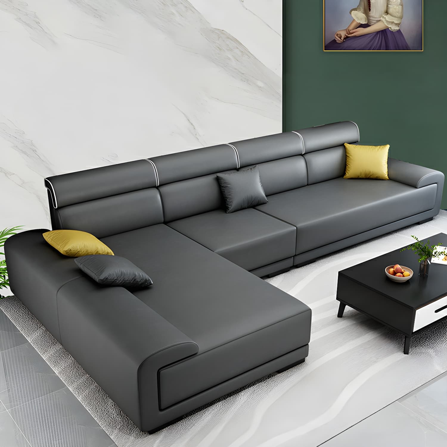 Modern L-Shape Wood Frame Sponge Cushion Back Sectional Sofa Chaise (10 Feet) - image 14