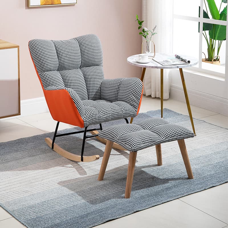Modish Upholstered Cushioned Rocking Accent Chair 2 Piece Set with Footstool & Recessed Arm, Scratch-tolerant - image 22