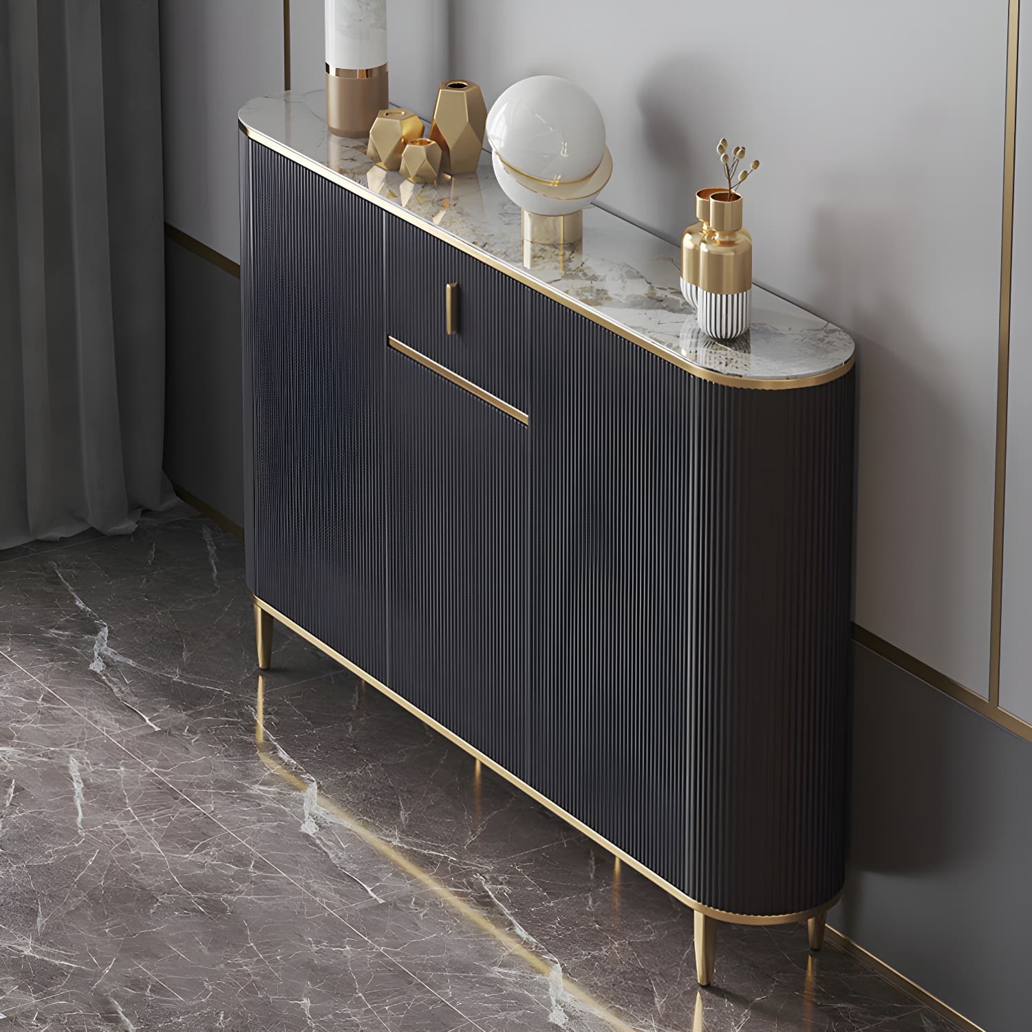 Glam Style Stone Top Sideboard Engineered Wood Side Board for Living Room - image 4