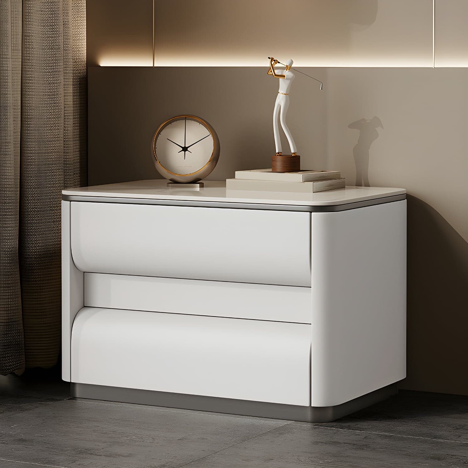 Contemporary Bedside Cabinet Stone Bed Nightstand with 2 Drawers - image 9