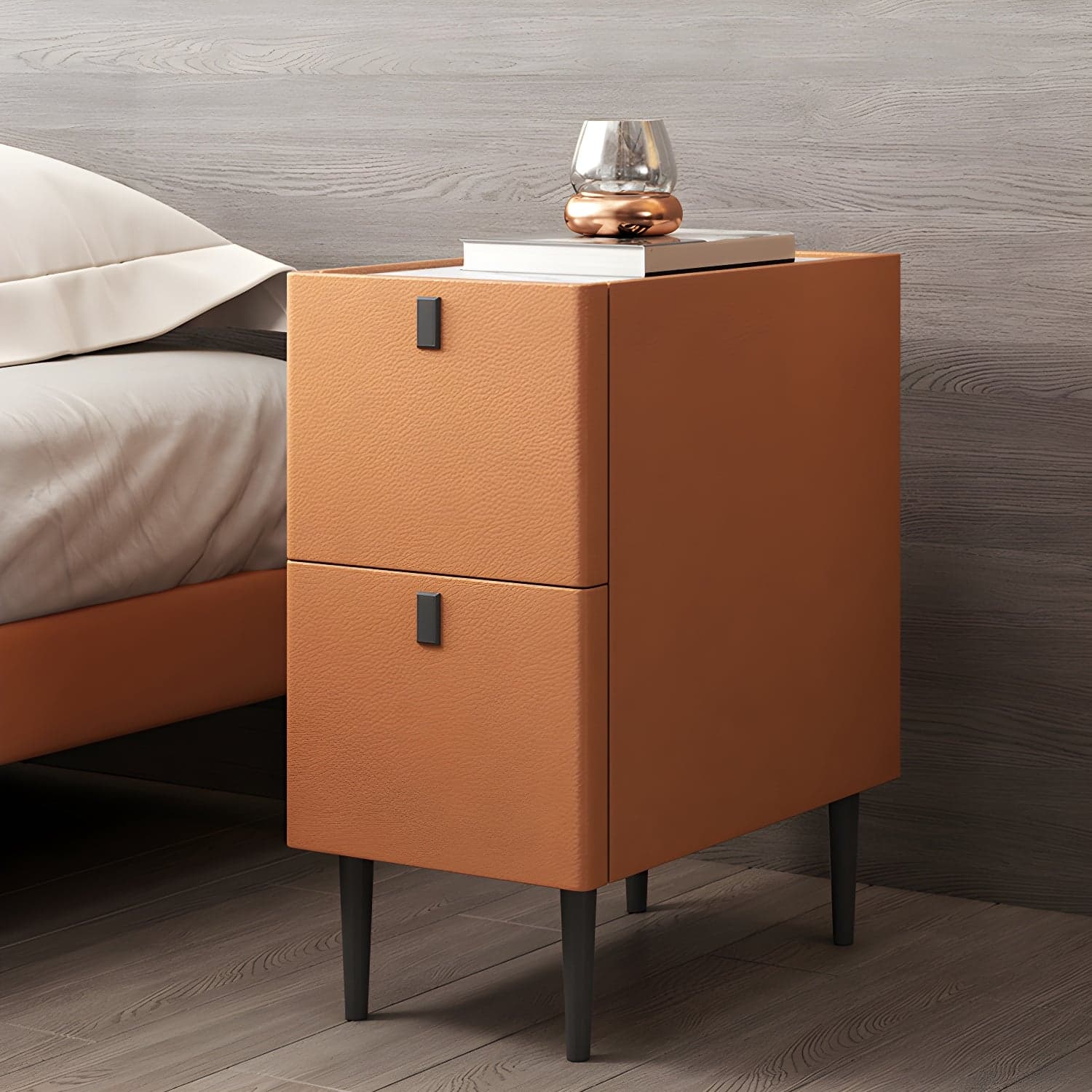 Modern Style Leather Polychromatic Choice of Black Cabinet Leg Nightstand - image 11