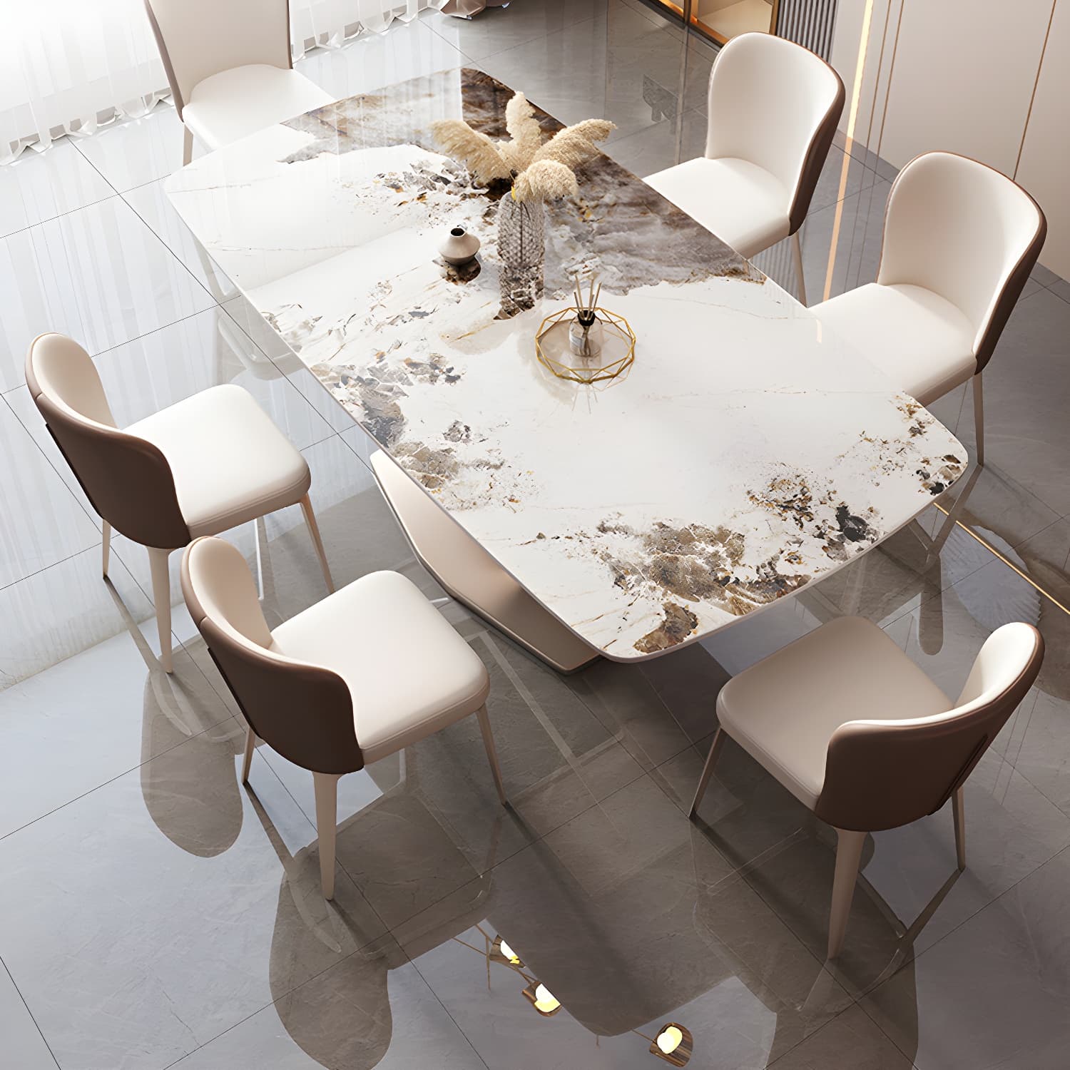 Modern Rectangle Dining Table Set 1/2/5/7 Pieces with Metal Base Kitchen Furniture Set