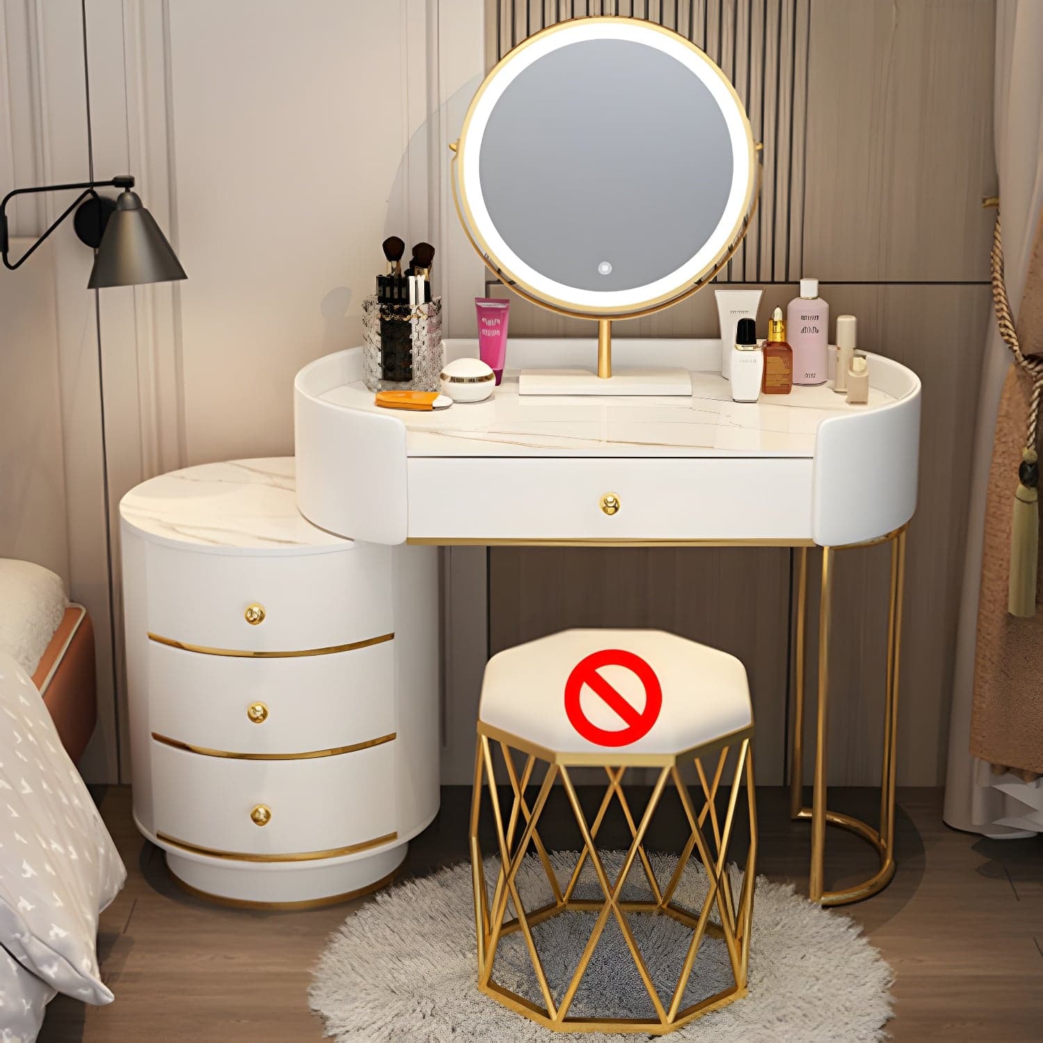 Lighted Mirror Makeup Counter Bedroom Makeup Vanity Desk Table with Drawer - image 4