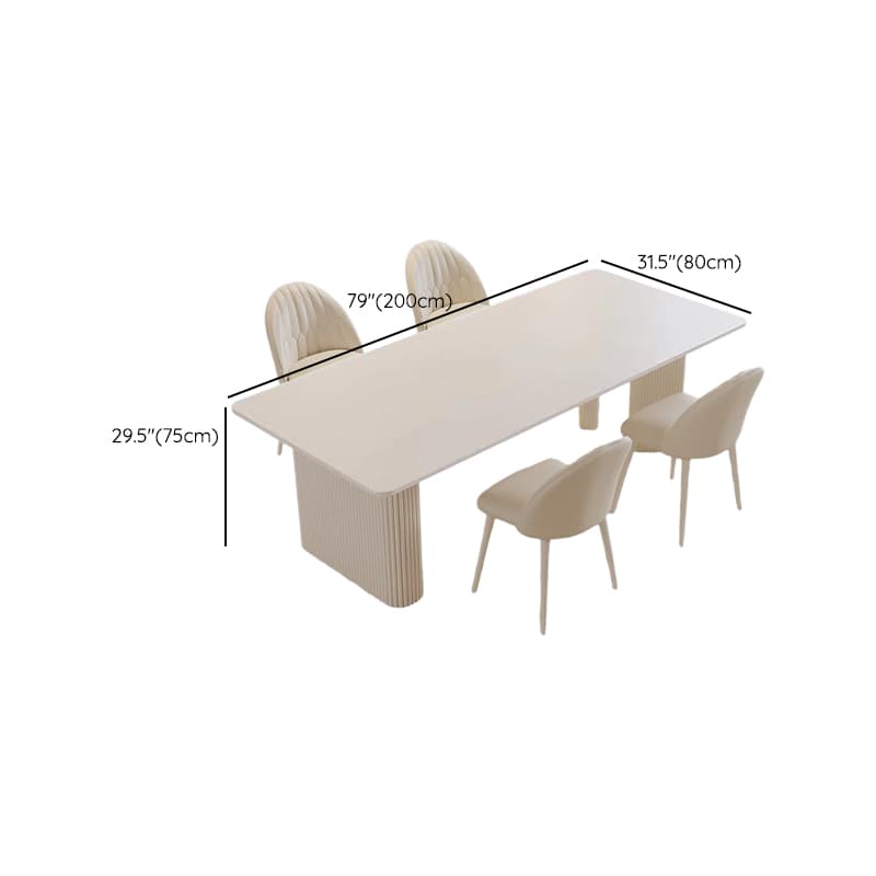 Minimalist Dining Table Set with Slate Stone Top, Three Legs, Fixed Table in White - image 18