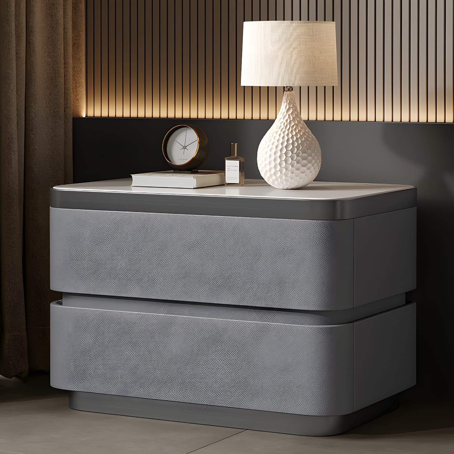 Scandinavian Bedside Cabinet Made of Solid Wood with Two Drawers for Bedroom - image 8