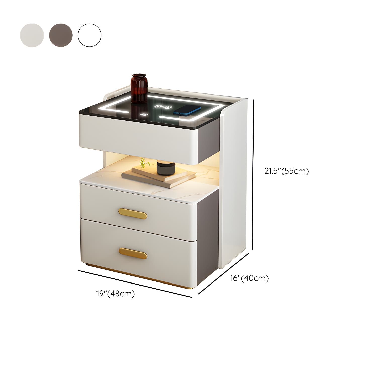 Open Storage Night Table Modern Bed Nightstand with 3 Drawers - image 12