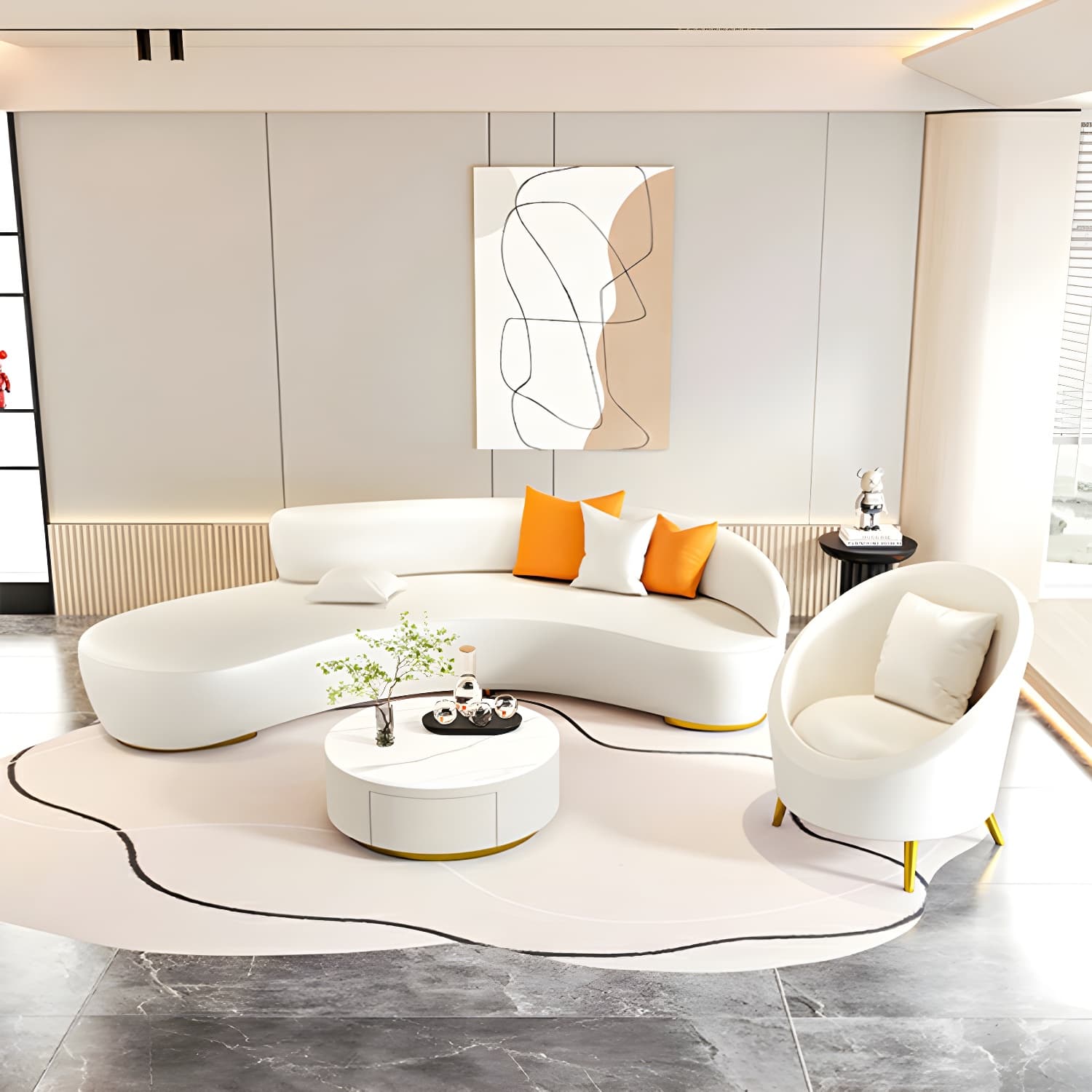 Modern Beige Sectional Sofa with Cushion Back and Wood Frame - image 4