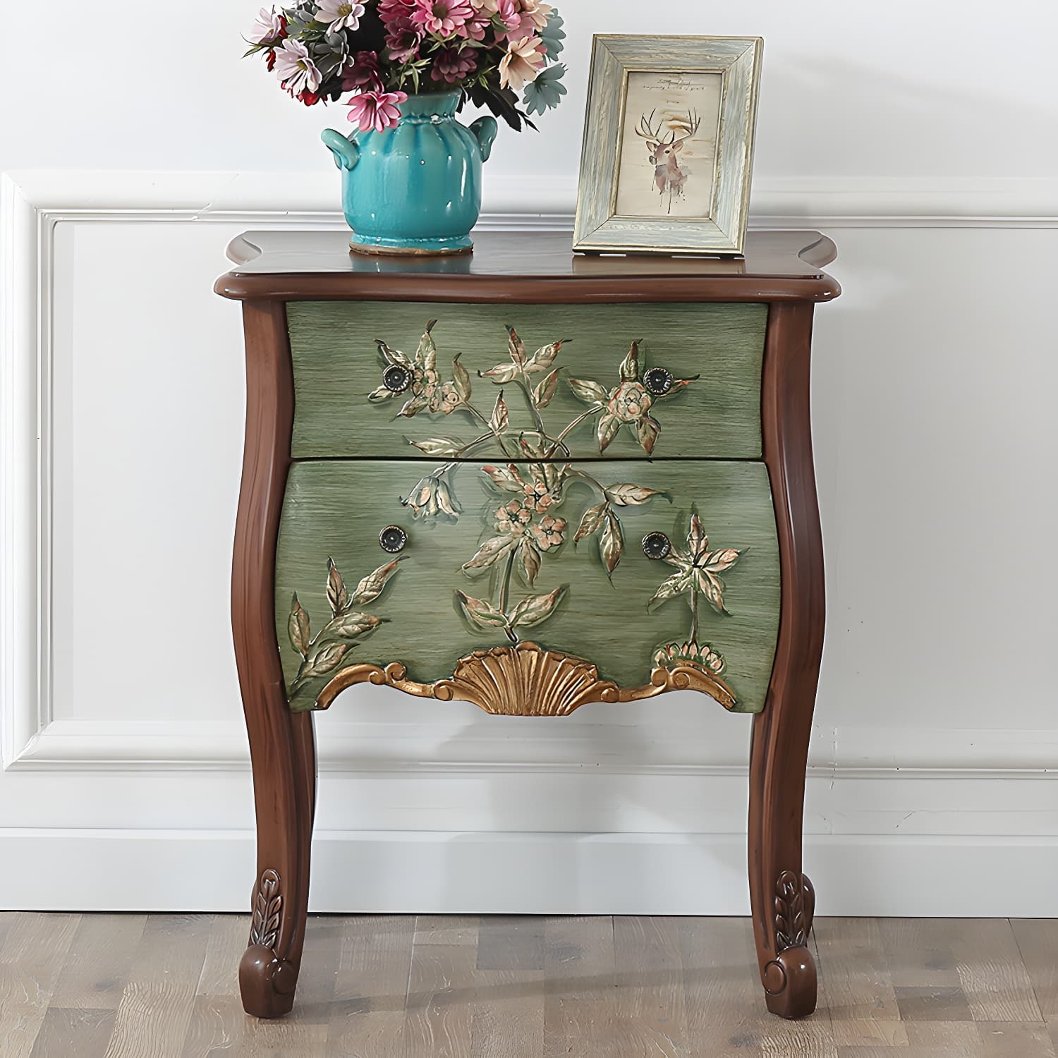 Mid-Century Modern Cabinet Fretwork Hand Painted Side Cabinet - image 5