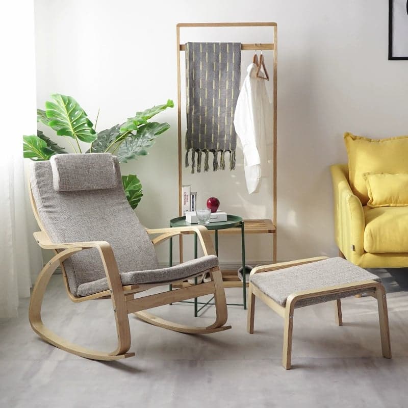 Modern Upholstered Rocking Chair Set with Track Arms and Matching Ottoman - image 12