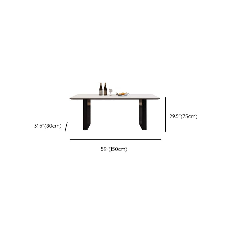 Dining Table Set with Rectangular Slate Stone Top and Two-sided Pedestal, Padded Chair with Back, 5-piece in White - image 14