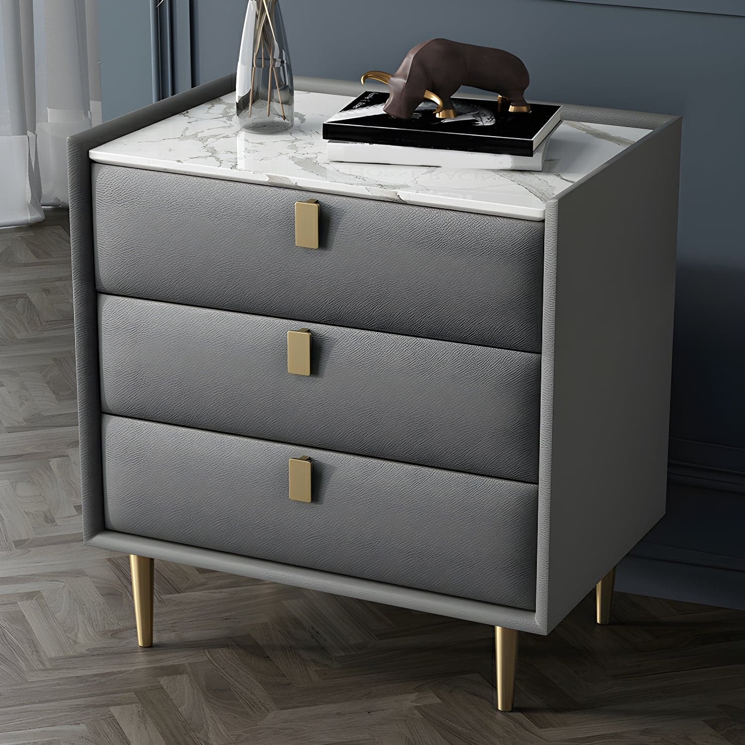 Modern Faux Leather Nightstand with Drawer Storage in Standard Height - image 3