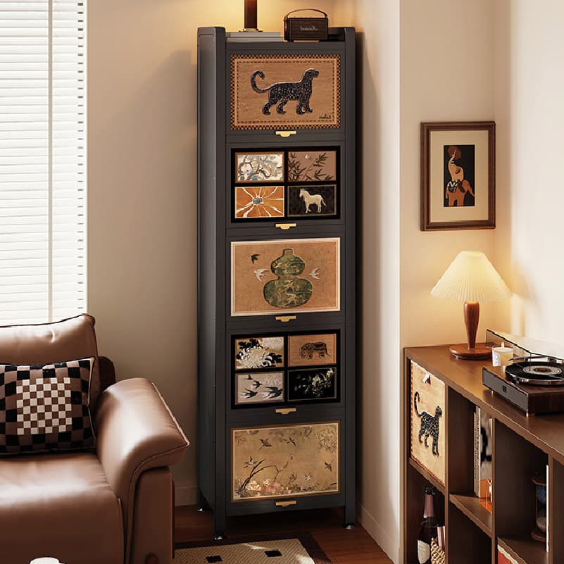 Damp-proof Scratch-immune Steel Accent Cabinet with Glazed Door and Grip Bars in Matte Black, Stain Resistant - image 4