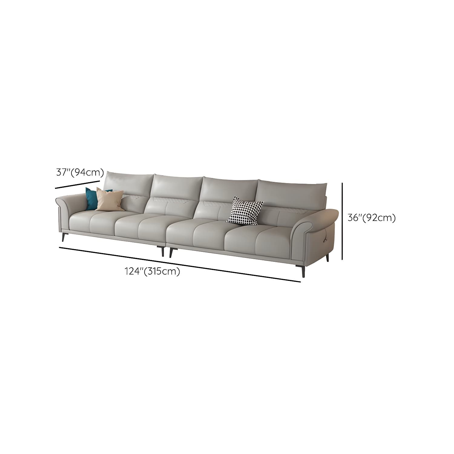 Modern Gray Genuine Leather Stationary Sectional Sofa with Flared Arms - image 13