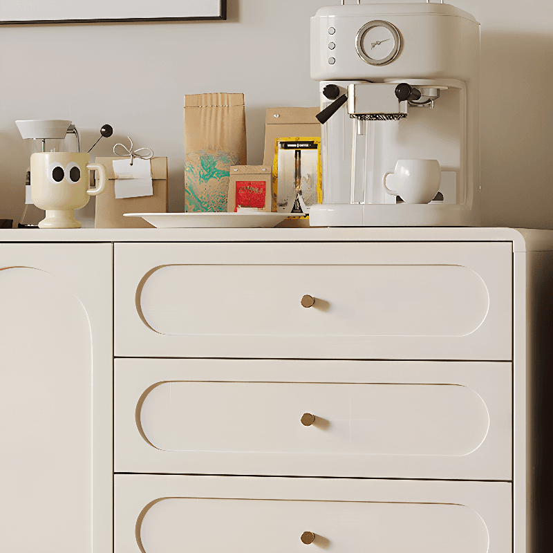 Chalk Modish Composite Wood Console Dresser with 5 Drawers and Hutch, 3 Interior Shelves, Horizontal - image 3