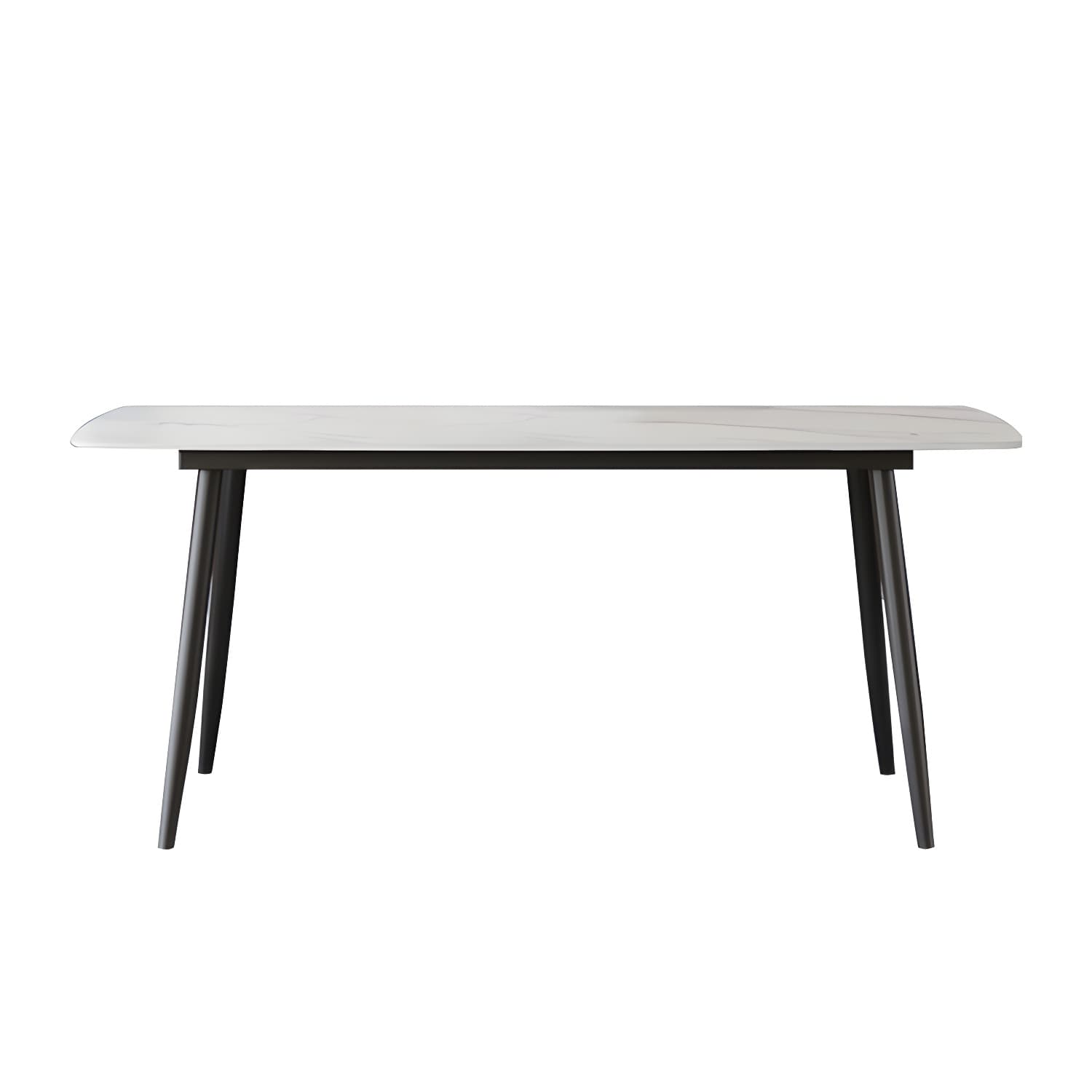 Sleek Rectangle Stone Dining Table with Black Steel Legs, Scratch Resistant