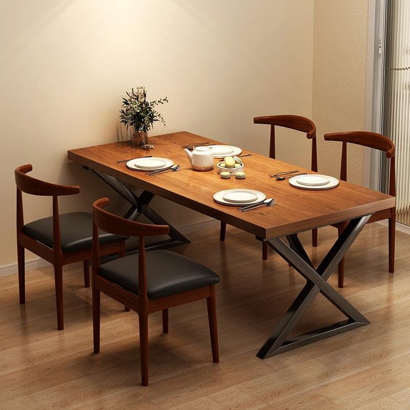 Dining Table Set in Simplistic Style with Recycled Wood X Base and Unfinished Top - image 3
