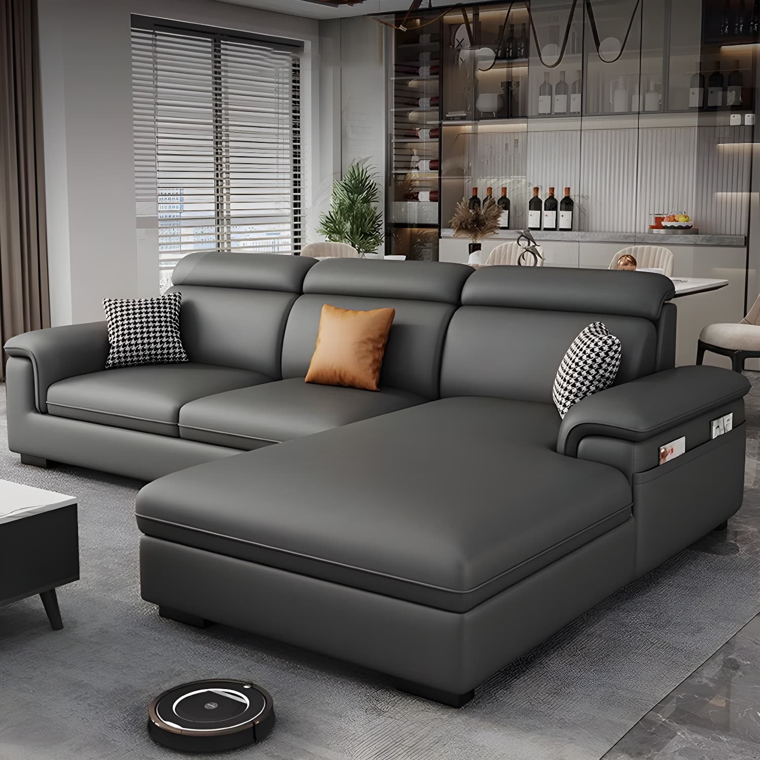Modern Gray Stationary Sectional Sofa with Pillow Top Arm and Storage - image 3
