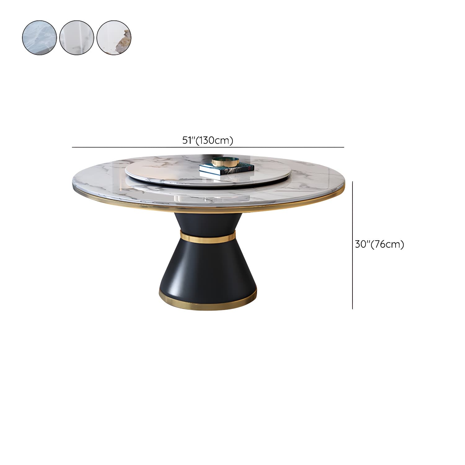 Glam Round Stone Dining Set in White - Fixed Table with Black Metal Pedestal Base - image 13
