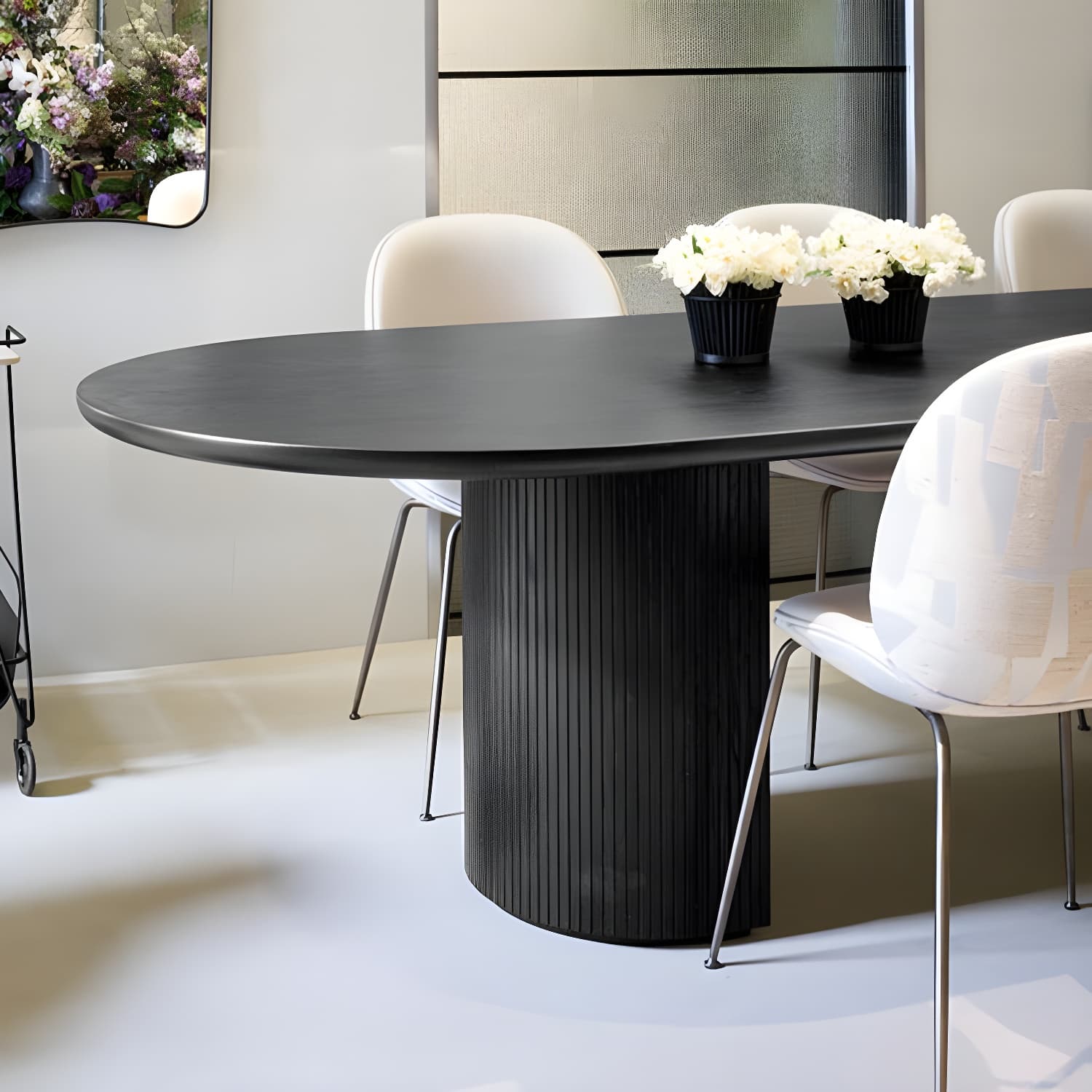 Oval Double Pedestal Modern Dining Table Fixed Table with Solid Wood - image 7