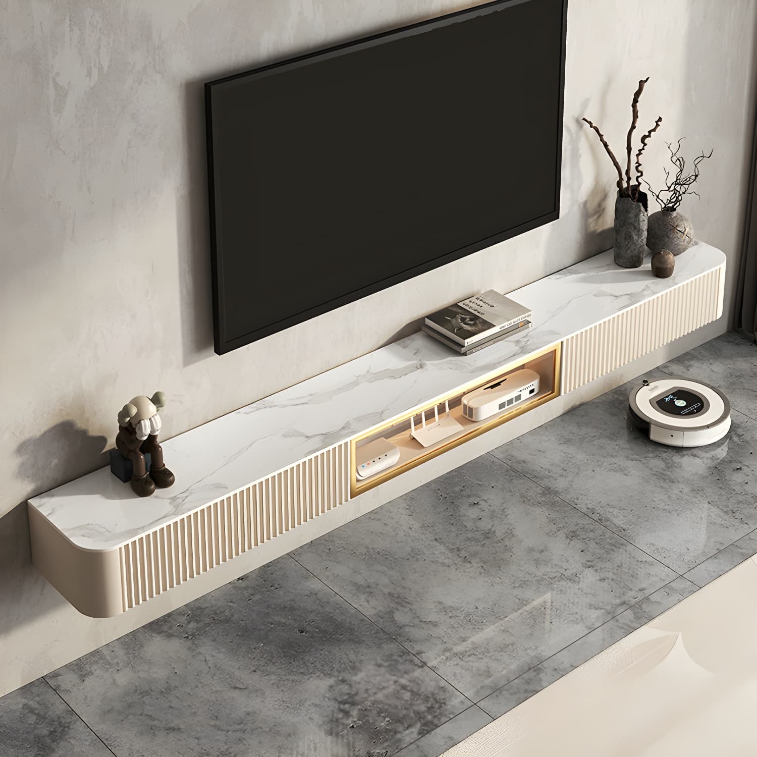 Contemporary TV Media Stand with Drawers Floating TV Stand Console - image 13